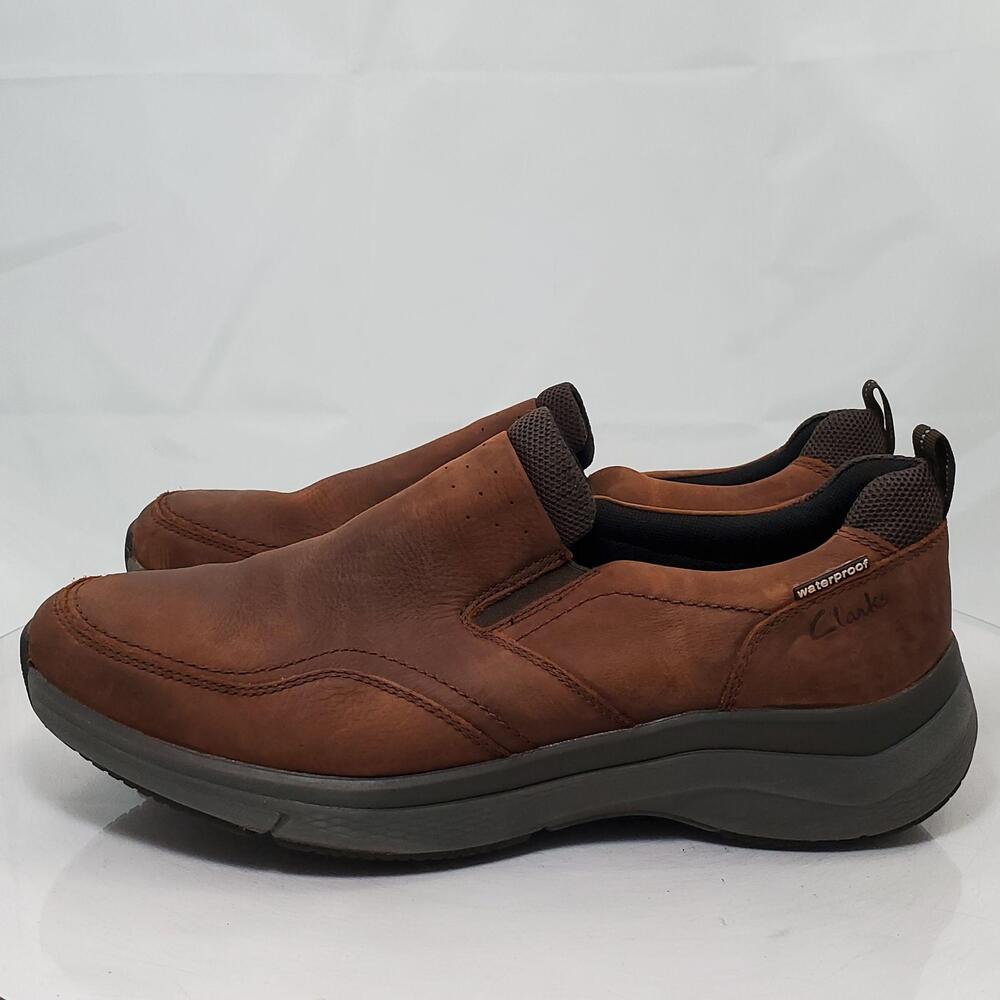 Clarks WaveWalk Waterproof Slip On Shoes Men 19 Brown Leather Rocker Sole